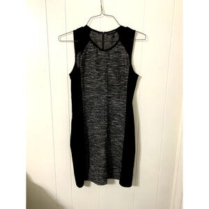 Eileen Fisher Sz S Black Knit White Black Nubby Knit Inset Bodycon Dress Career